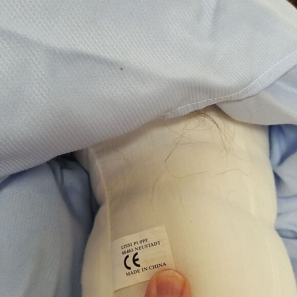 Vintage Lisse Doll Blue Smocked Dress Teddy Bear 15" Soft Toy Missing Lashes - Picture 2 of 7